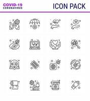 Coronavirus Precaution Tips icon for healthcare guidelines presentation 16 Line icon pack such as view eye care washing protect hands viral coronavirus 2019nov disease Vector Design Elements