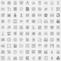 paquete de 100 iconos de líneas universales para móviles y web vector