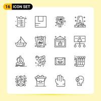 16 Creative Icons for Modern website design and responsive mobile apps 16 Outline Symbols Signs on White Background 16 Icon Pack Creative Black Icon vector background