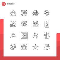 Group of 16 Modern Outlines Set for round the clock hotel seo concierge pad Editable Vector Design Elements