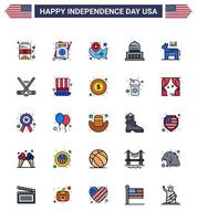 conjunto de 25 iconos del día de los ee.uu. símbolos americanos signos del día de la independencia para el burro punto de referencia mapa ubicación de la ciudad elementos de diseño vectorial editables del día de los ee.uu. vector