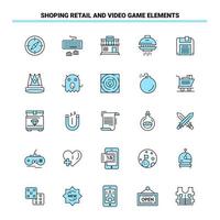 25 compras minoristas y elementos de videojuegos conjunto de iconos negros y azules diseño de iconos creativos y plantilla de logotipo fondo de vector de iconos negros creativos