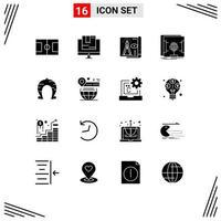 Pack of 16 creative Solid Glyphs of festival scan design holographic blue print Editable Vector Design Elements