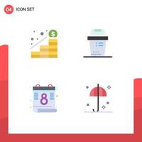 Editable Vector Line Pack of 4 Simple Flat Icons of growth day money junk protection Editable Vector Design Elements