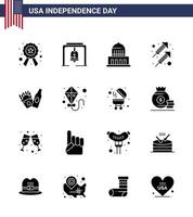 16 USA Solid Glyph Pack of Independence Day Signs and Symbols of frise shoot building firework celebration Editable USA Day Vector Design Elements