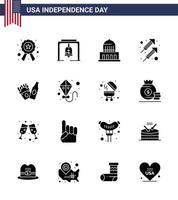 16 paquete de glifos sólidos de estados unidos de signos y símbolos del día de la independencia de celebración de fuegos artificiales del edificio frise disparar elementos de diseño vectorial editables del día de estados unidos vector