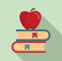 Red apple on book stack icon, flat style vector