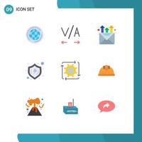 9 Universal Flat Color Signs Symbols of flow automation promotion workflow shield Editable Vector Design Elements