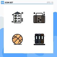 Filledline Flat Color Pack of 4 Universal Symbols of checklist vacation wishlist suitcase ball Editable Vector Design Elements
