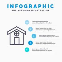 icono de línea de casa de construcción de ciudad con fondo de infografía de presentación de 5 pasos vector