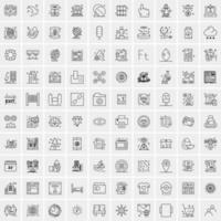 paquete de 100 iconos de líneas universales para móviles y web vector