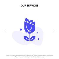 nuestros servicios flor americano estados unidos planta glifo sólido icono plantilla de tarjeta web vector