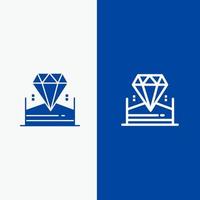 línea de hotel de joya de diamante brillante y glifo icono sólido banner azul vector