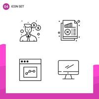 Outline Icon set Pack of 4 Line Icons isolated on White Background for responsive Website Design Print and Mobile Applications Creative Black Icon vector background