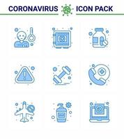 icono de consejos de precaución de coronavirus para la presentación de pautas de atención médica 9 paquete de iconos azules como virus de gimnasio error de advertencia de caja de seguridad coronavirus viral 2019nov elementos de diseño de vector de enfermedad