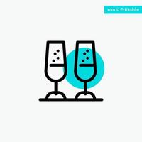 celebración copas de champán vítores brindis turquesa resaltar círculo punto vector icono