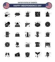 USA Independence Day Solid Glyph Set of 25 USA Pictograms of handbag world drink map american Editable USA Day Vector Design Elements