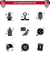 9 iconos creativos de EE. UU. Signos de independencia modernos y símbolos del 4 de julio de signo de altavoz América etapa EE. UU. Elementos de diseño de vector de día de EE. UU. editables
