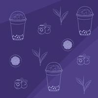 Blueberry bubble tea print background design with line art concept for drink advertising design vector