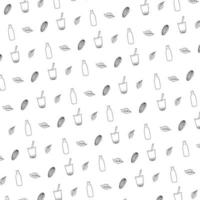 Bubble tea print background with tea leaf, chocolate and bubble tea in line art design vector