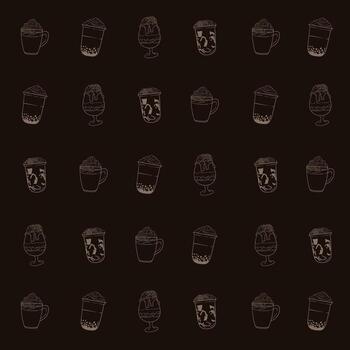 Bubble tea drinks in print pattern design with brown background for drink advertising template vector