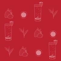 diseño de fondo de impresión de té de burbujas de fresa para diseño de publicidad de bebidas o bebidas vector