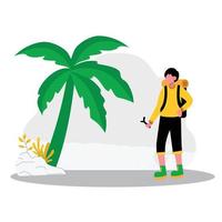 Boy enjoying at tropical beach vector