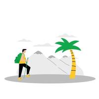 Man trekking near mountains vector