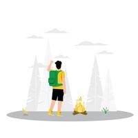 Boy doing camping in forest vector