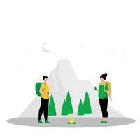 Couple standing beside campfire vector