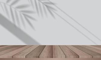 mesa de madera en blanco, con superposición de sombras. maqueta de plantilla para exhibición de productos. vector