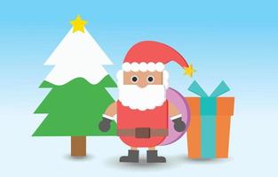 Vector christmas day background with santa claus ,christmas tree and gift box .Illustration vector of christmas day background sale concept.use for X mas day santa claus sale.