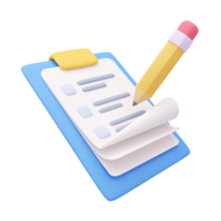 3D report paper clipboard. Note paper for checklist notes. 3D illustration. png