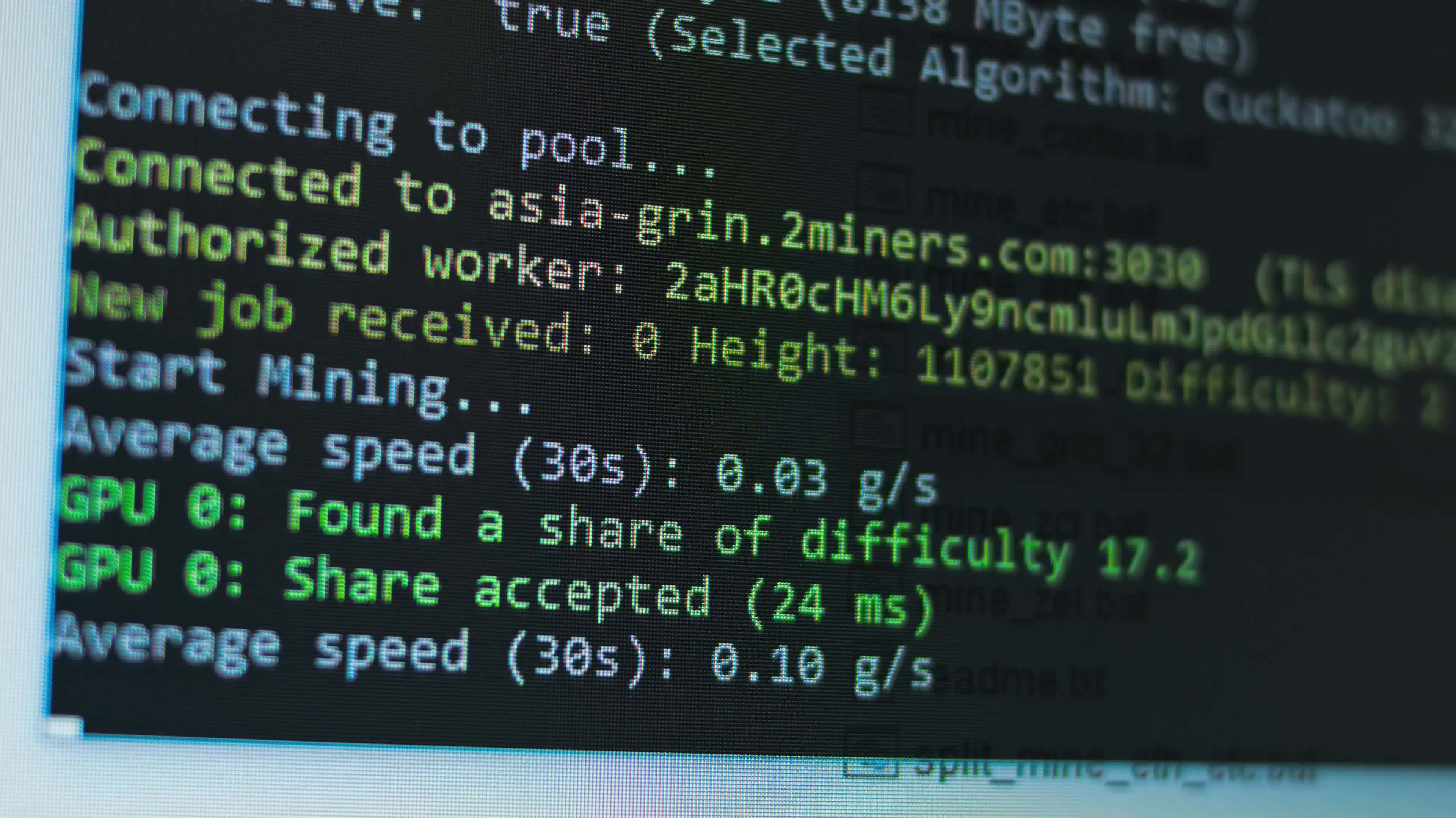 Cryptocurrency mining on a computer screen. The algorithm of the ...