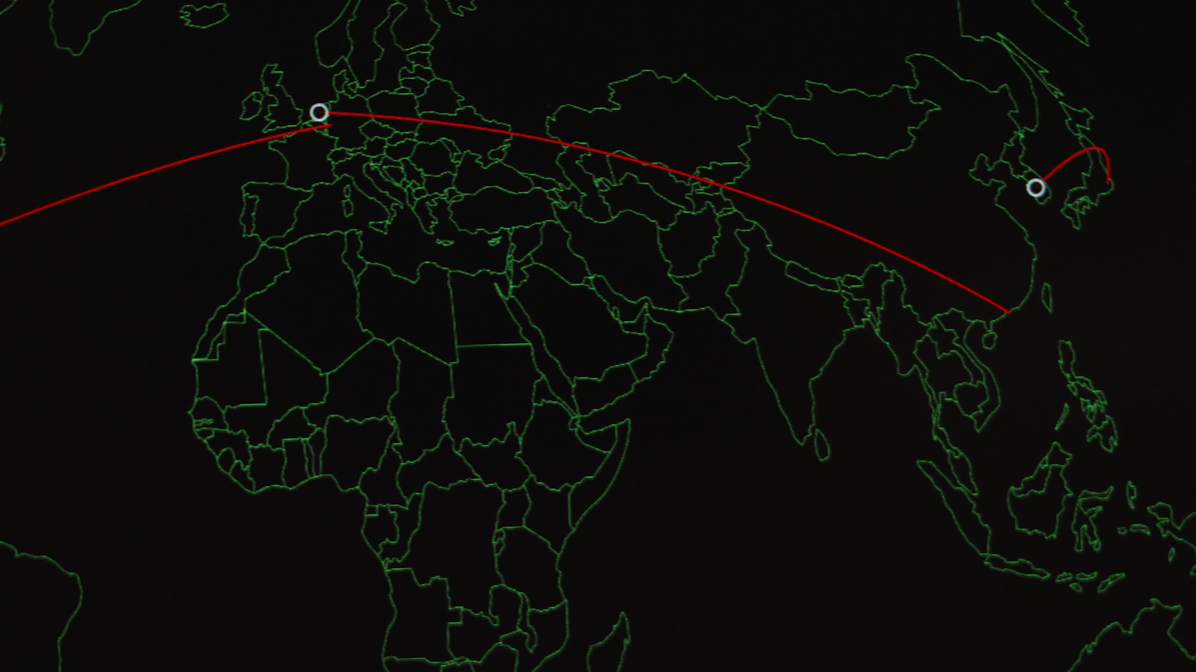 World map with different targets for cyber attack. Hacking and