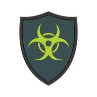 Gray shield with a biohazard sign icon, flat style vector