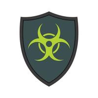 Gray shield with a biohazard sign icon, flat style vector