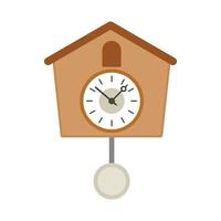 Vintage wooden cuckoo clock icon, flat style vector