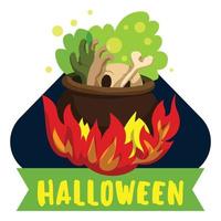 Halloween fire cauldron logo, cartoon style vector
