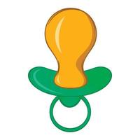 Green baby pacifier icon, cartoon style vector