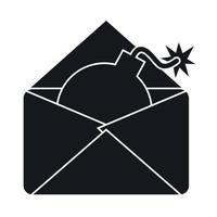 Envelope with bomb icon, simple style vector