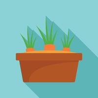 Carrot in ground pot icon, flat style vector