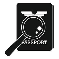 icono de control de pasaportes de lupa, estilo simple vector