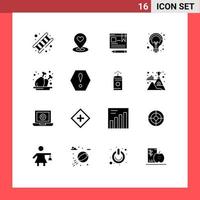 Modern Set of 16 Solid Glyphs Pictograph of seo creative pin campaigns pen Editable Vector Design Elements