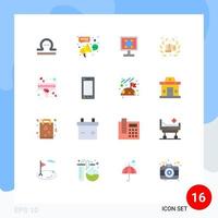 Pictogram Set of 16 Simple Flat Colors of hand fight connection boxing program Editable Pack of Creative Vector Design Elements