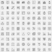 paquete de 100 iconos de líneas universales para móviles y web vector