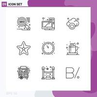 Universal Icon Symbols Group of 9 Modern Outlines of coffee countdown power clock star Editable Vector Design Elements