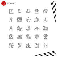 Mobile Interface Line Set of 25 Pictograms of location stand head navigation greece Editable Vector Design Elements