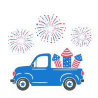 4 ° di luglio. un' camion trasporto razzi per sparare americano bandiera fuochi d'artificio su indipendenza giorno. png