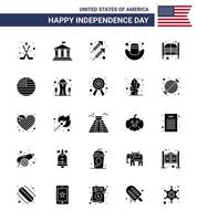 Big Pack of 25 USA Happy Independence Day USA Vector Solid Glyph and Editable Symbols of saloon bar celebration hat american Editable USA Day Vector Design Elements